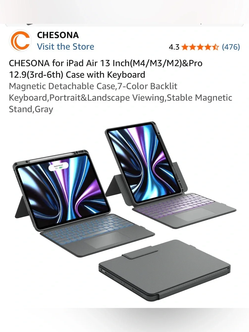Gray Magnetic Detachable Tablet Keyboard Case